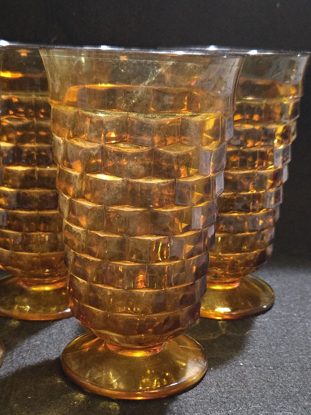 Vintage Amber Textured Glass Tumbler Set - 4 Pack